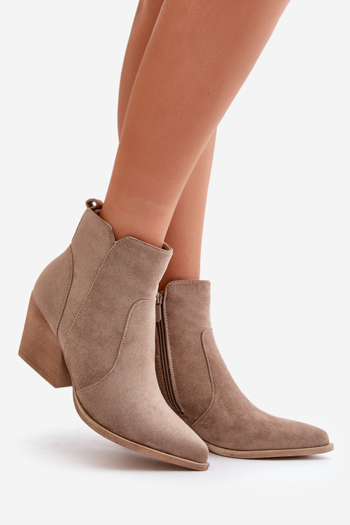 Ocieplane Botki Kowbojki Eko Zamszowe Na Zamek Ciemnobeżowe Virtris