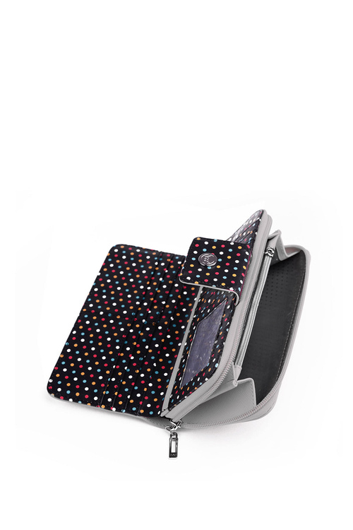 Duży Portfel Damski Na Suwak Kropki Szary Huntress