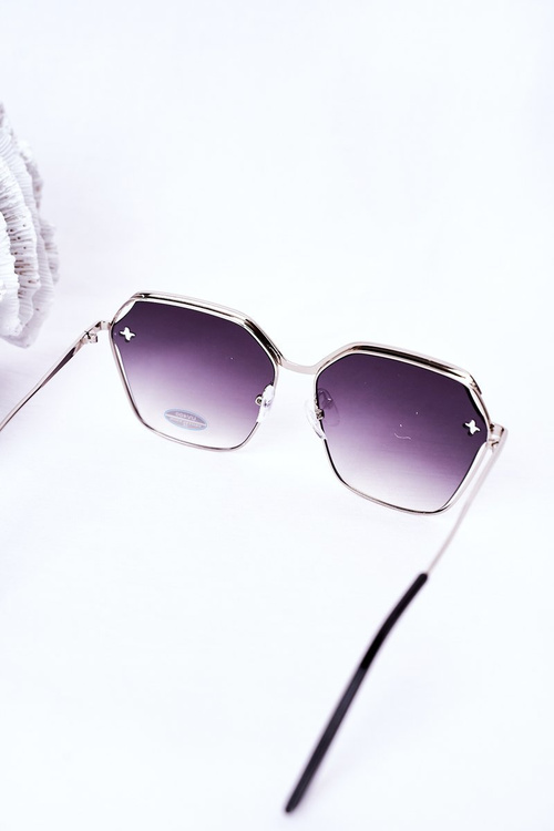 Srebrne Geometryczne Okulary Przeciwsłoneczne Czarne Ombre