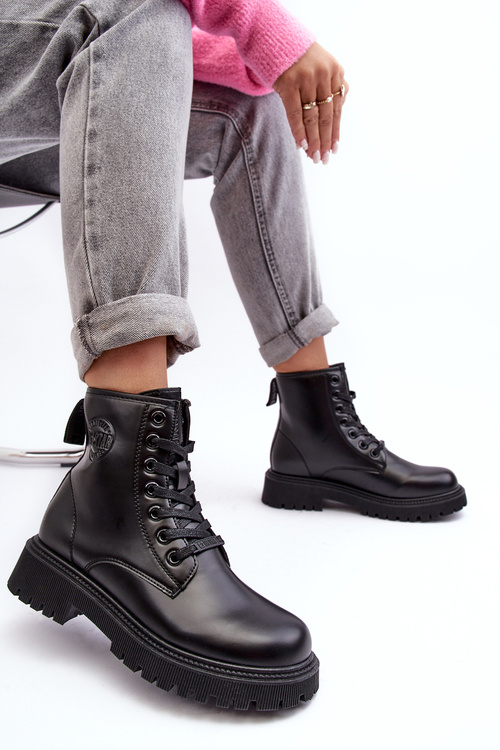 Botki Skórzane Sznurowane Czarne Big Star MM274375