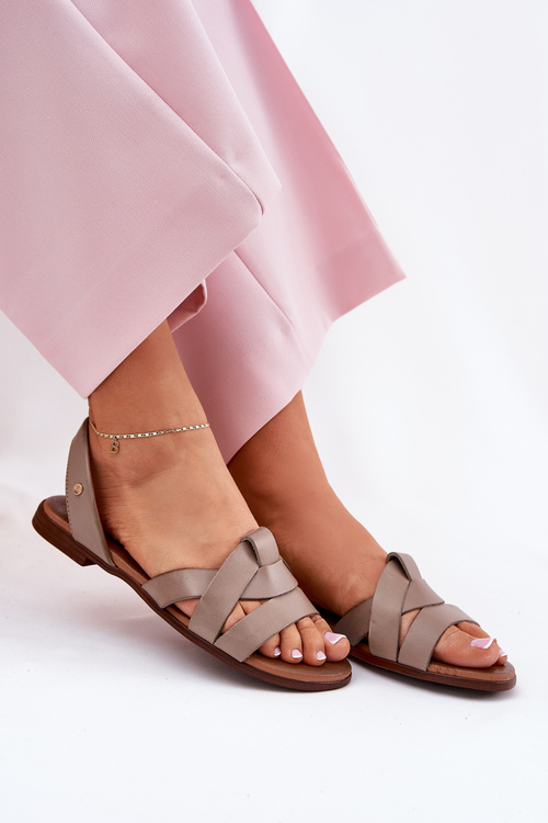 Zazoo 40185 Wygodne Skórzane Wsuwane Sandały Ciemnobeżowe