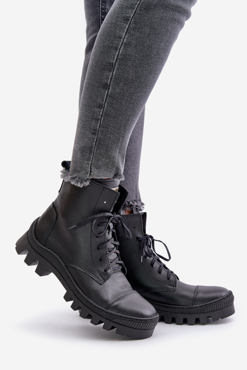 Zazoo 2831 Botki Damskie Ze Skóry Naturalnej Czarne