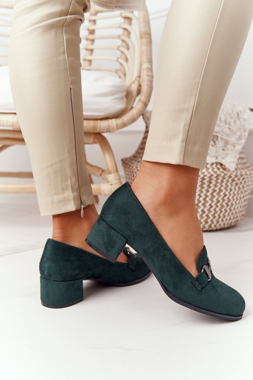 Zamszowe Półbuty Na Obcasie Sergio Leone PB148 Zielone