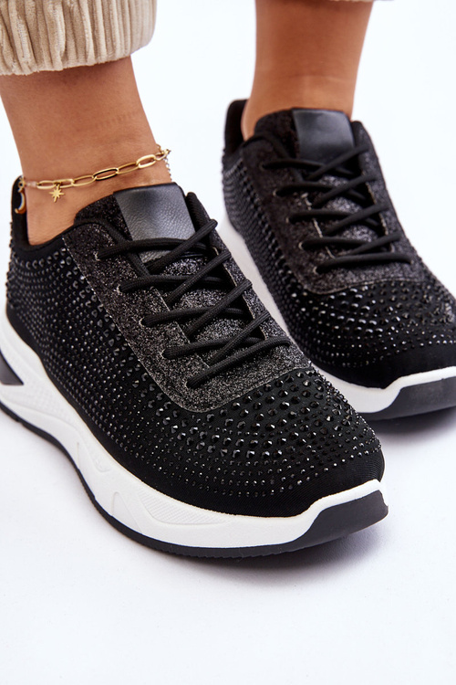 Damskie Sneakersy Z Cyrkoniami Czarne Raiden
