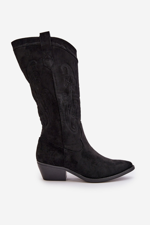 Damskie Kozaki Kowbojki Na Niskim Obcasie Z Eko Zamszu Czarne Ligelia