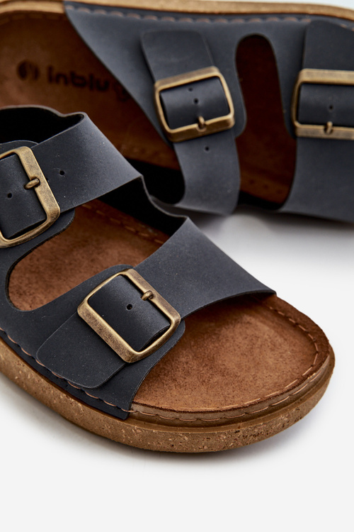 Lekkie Wygodne Klapki Męskie Z Klamrami Inblu MT000016 Granatowe