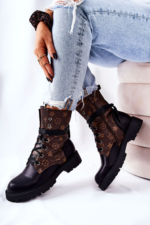 Skórzane Botki Brązowo-Czarne Lonevis