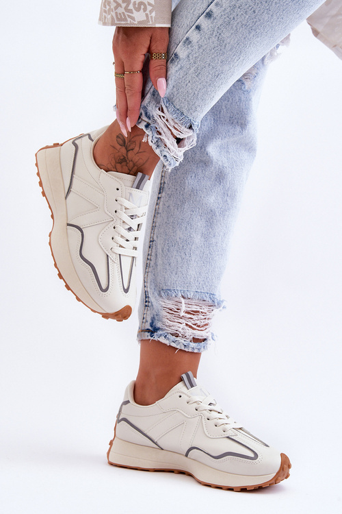 Damskie Skórzane Buty Sportowe Beżowe Faro