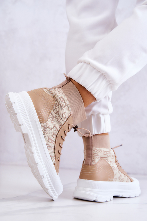 Modne Trampki Wysoka Skarpeta Beżowe Collin