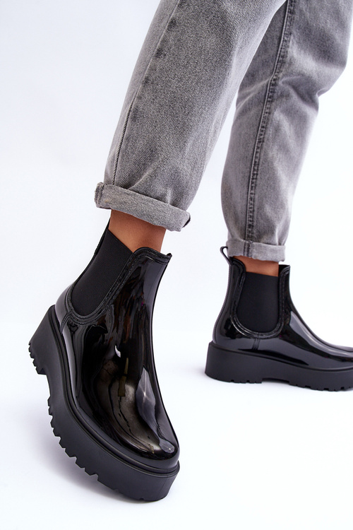 Lakierowane Kalosze Botki Na Platformie Big Star MM274395 Czarne