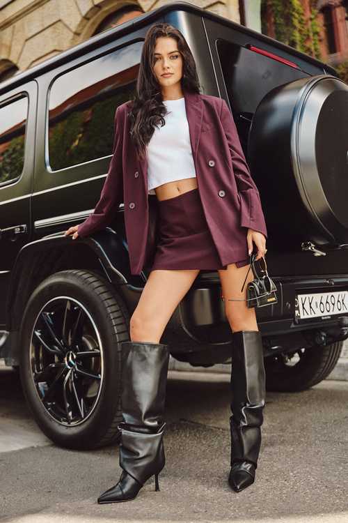 Ocieplane Wsuwane Kozaki Damskie Na Szpilce Z Marszczeniem Czarne Angelica