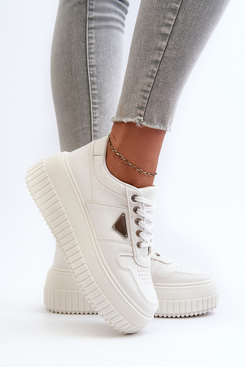 Sneakersy Damskie Z Eko Skóry Na Masywnej Platformie Białe Chrisstin