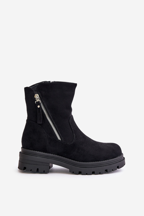 Botki Ocieplane Na Płaskim Obcasie Z Eko Zamszu Czarne Reloma