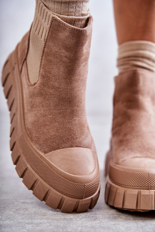 Modne Wsuwane Botki Na Platformie Ciemnobeżowe Jenna