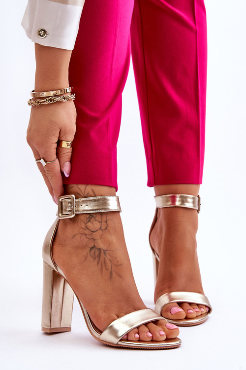 Sandałki Na Obcasie Złote Georgina