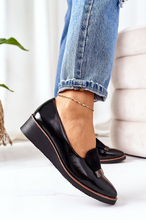 Lakierowane Półbuty Na Koturnie POTOCKI 12032 Czarne