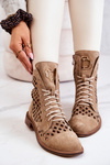 Zazoo 2695 Ażurowe Skórzane Botki Camel