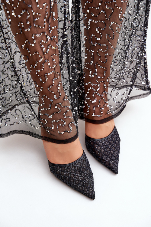 Szpilki Z Odkrytą Piętą Ozdobione Brokatem Czarne Berilae