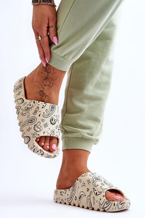 Modne Damskie Klapki Na Masywnej Platformie Beżowe Lorette