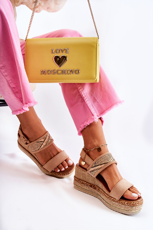 Zamszowe Sandały Na Koturnie Beżowe Annabel