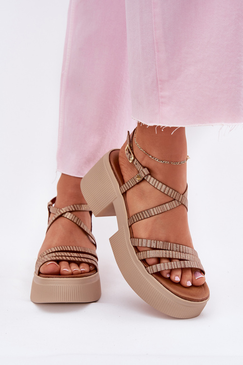 Skórzane Sandały Damskie Maciejka 06990-25 Złote