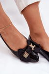 Lakierowane Baleriny Z Kokardą I Złotą Broszką Czarne Rivona