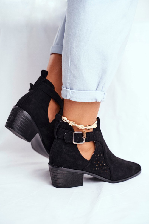 Zamszowe Botki Na Obcasie Z Klamrą Czarne Esen