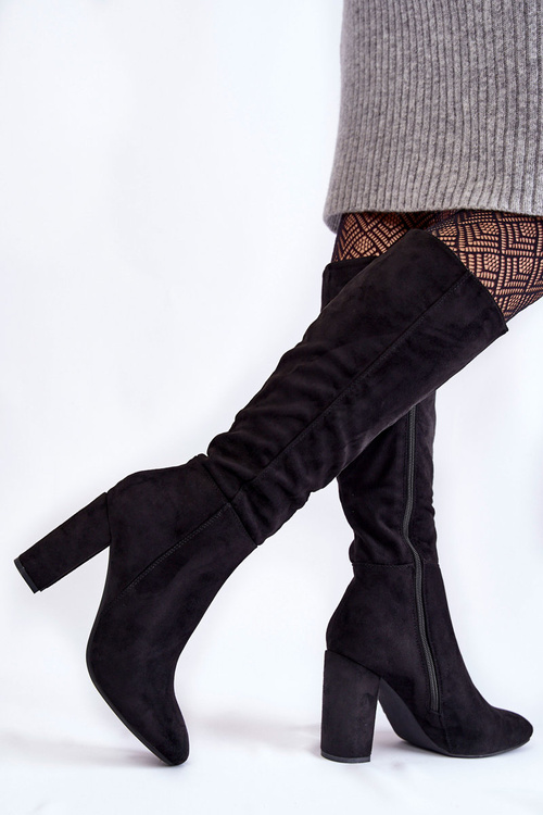 Ocieplane Zamszowe Kozaki Na Słupku Czarne Obsessive