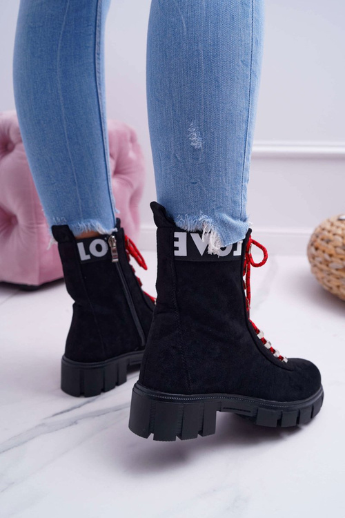 Damskie Botki Trapery Czarne Zamszowe Panther