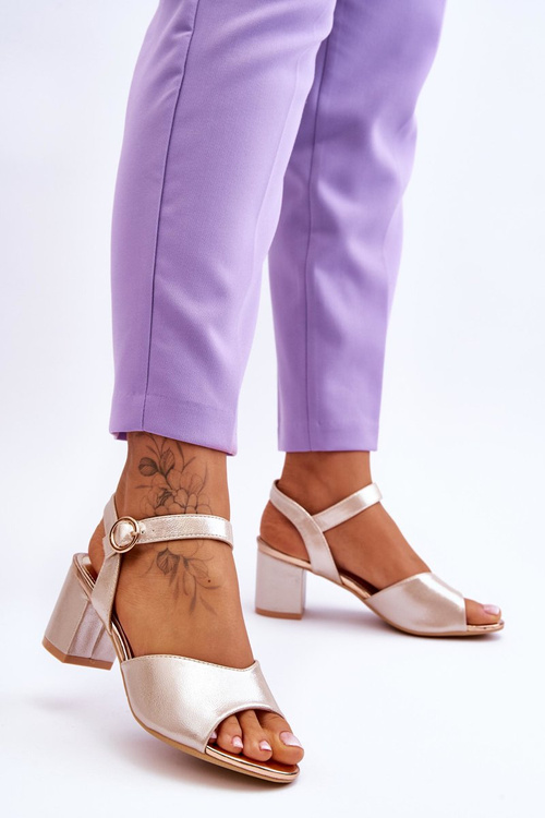 Wygodne Skórzane Sandały Na Słupku Złote Bellamy