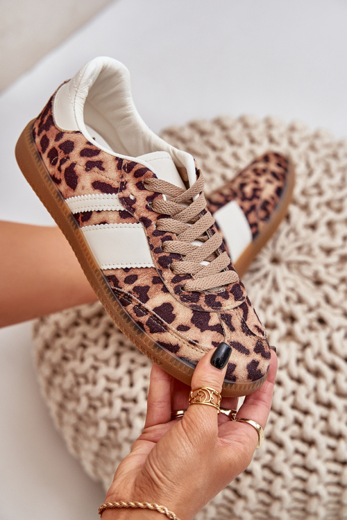 Niskie Sneakersy Damskie W Panterkę Brązowe Biklla