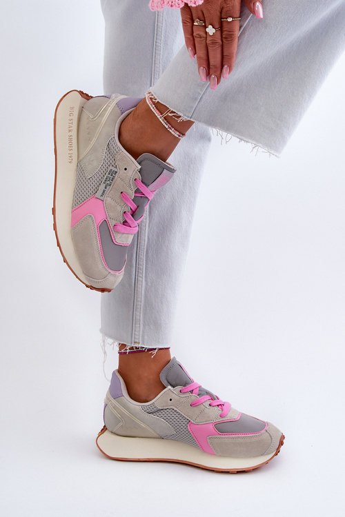 Sneakersy Damskie Na Platformie Memory Foam System Big Star NN274680 Szaro-Różowe