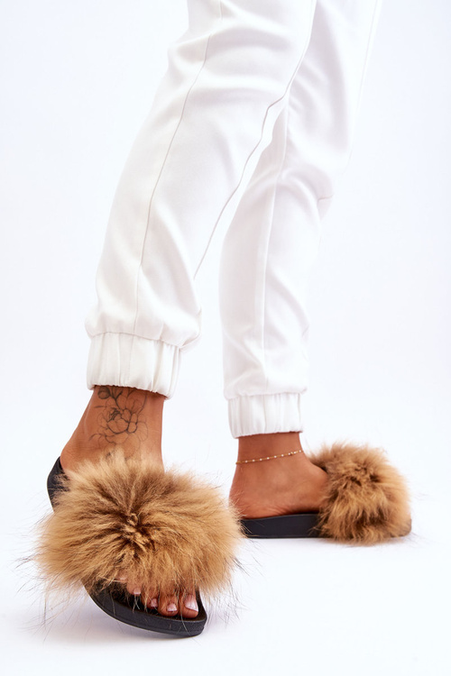 Damskie Gumowe Klapki Z Futerkiem Brązowe Lucrece