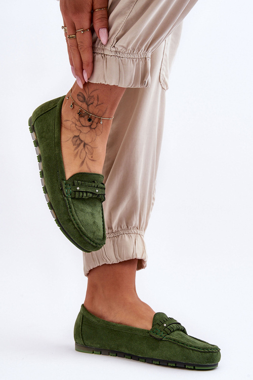 Damskie Zamszowe Mokasyny Zielone Clorie