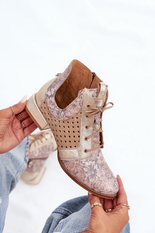 Skórzane Botki Trzewiki Maciejka 05541-04 Beżowo-Złote