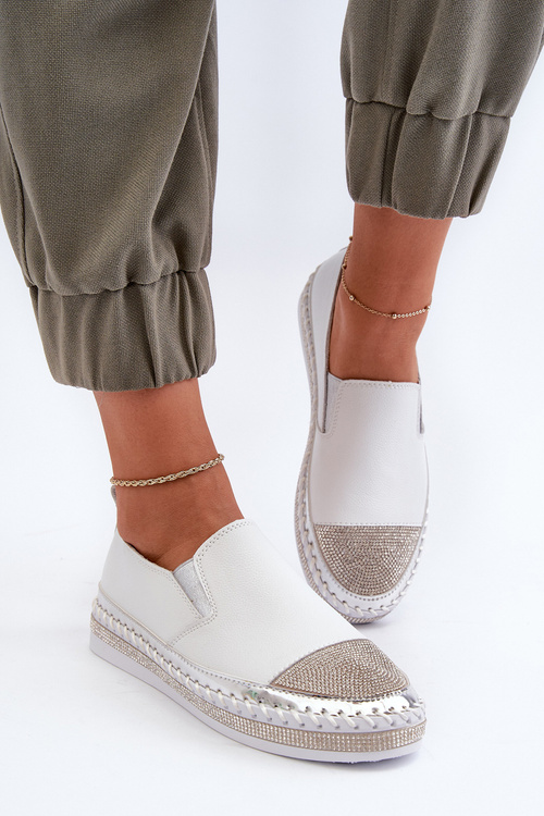 Skórzane Półbuty Damskie Na Platformie Białe D&A LR370