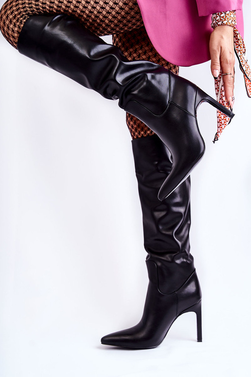 Skórzane Kozaki Na Szpilce Czarne Rissa