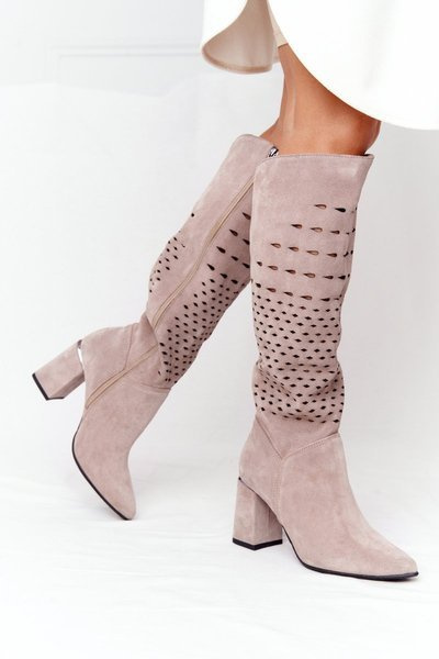 Wiosenne Ażurowe Kozaki Lewski Shoes 2847/B Beżowe