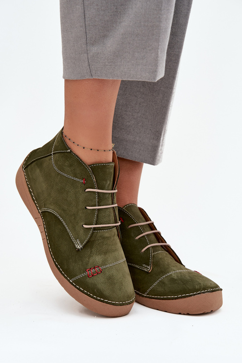 Skórzane Półbuty Damskie Z Przeszyciami Na Zamek Artiker 57C2119 Zielone