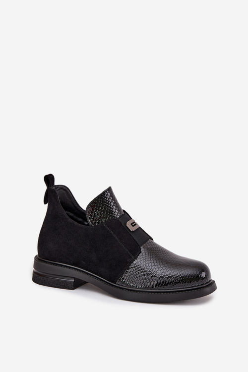 Lakierowane Niskie Botki Damskie Na Obcasie Ocieplane Vinceza 58560 Czarne