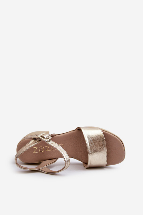 Zazoo 40386 Damskie Skórzane Sandały Na Klocku Złote