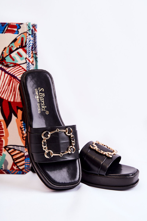 Damskie Modne Skórzane Klapki Czarne Adaline