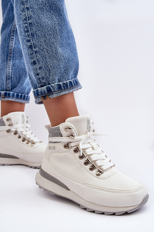 Buty Trekkingowe Trapery Sznurowane Białe Big Star MM274675
