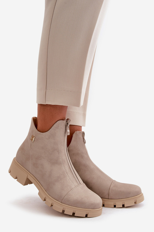 Ocieplane Botki Damskie Z Przetarciami Eko Skórzane Złote Verietta