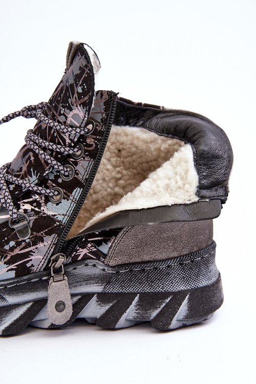 Skórzane Damskie Ocieplane Botki Maciejka 06146-03 Szare