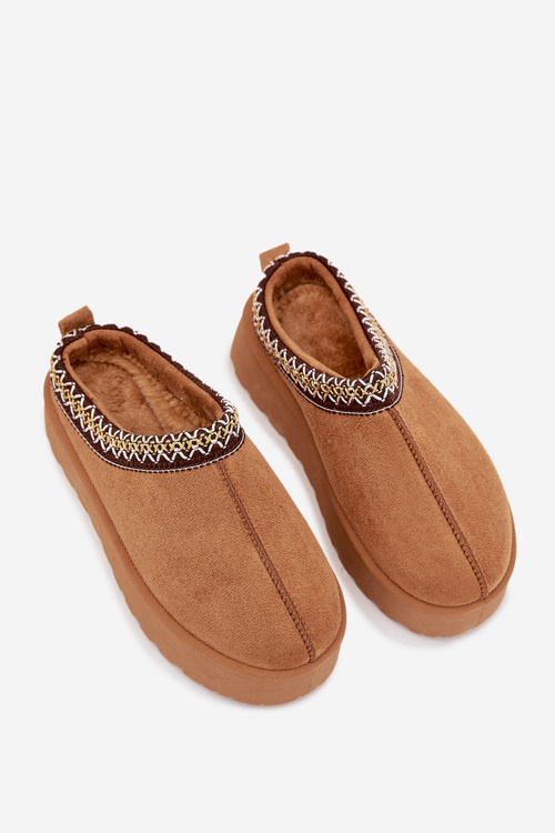 Śniegowce Dziecięce Młodzieżowe Z Haftem Na Platformie Camel Jolisse