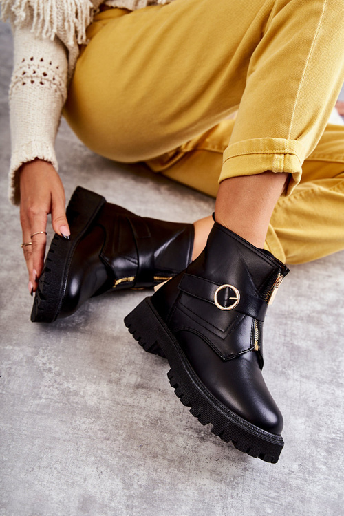 Skórzane Ocieplane Botki Na Suwak Czarne Verina