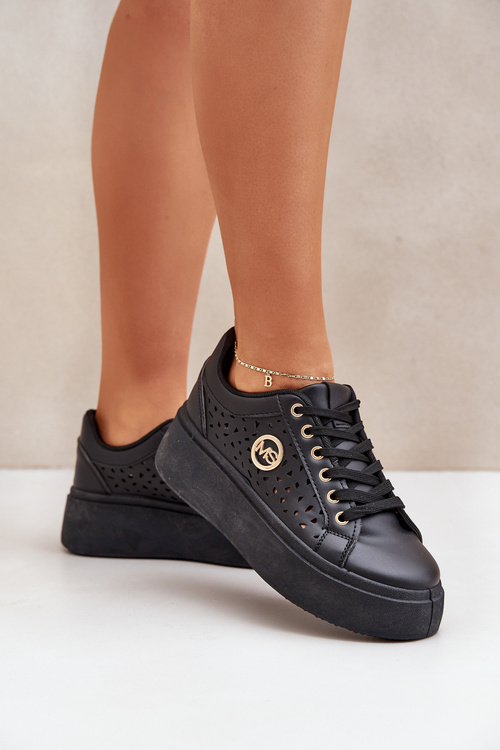 Ażurowe Sneakersy Ze Złotym Detalem Czarne Cassildi