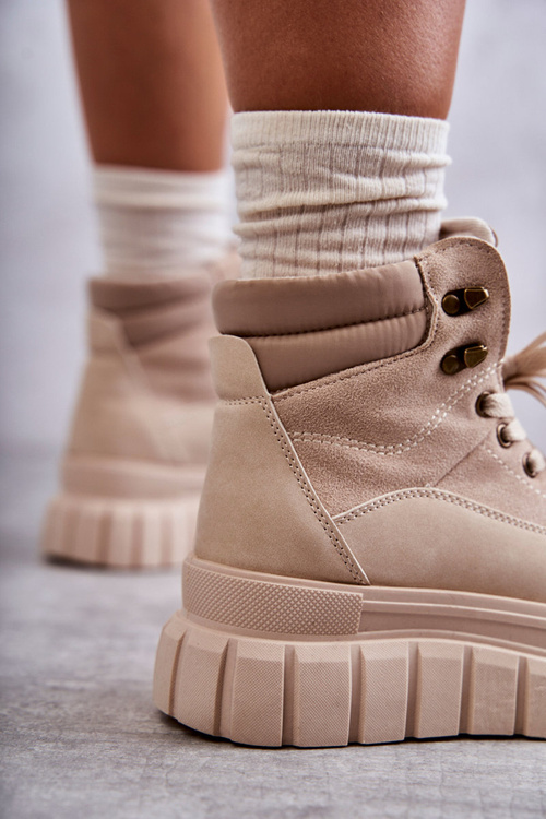 Wygodne Botki Na Platformie Beżowe Sanchio