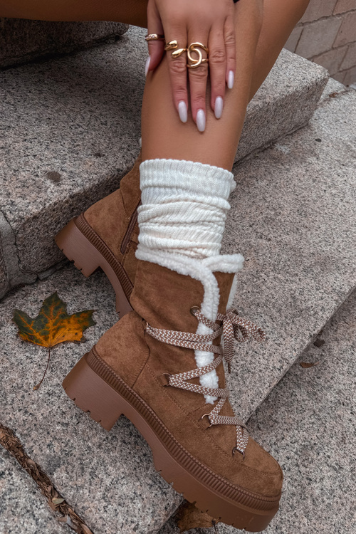 Śniegowce Damskie Z Kożuszkiem Camel Irmara